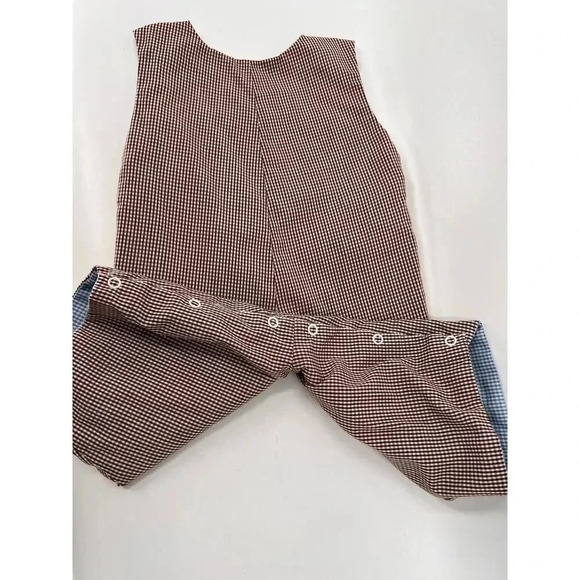 Tricia Holiday Smocked Gingerbread Men Candy Cane Overalls Brown Gingham 3 Month - Picture 8 of 13
